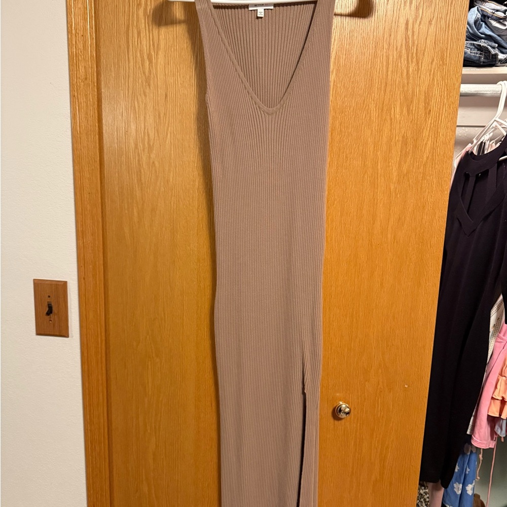 Better Be Ribbed Knit Dress in Beige